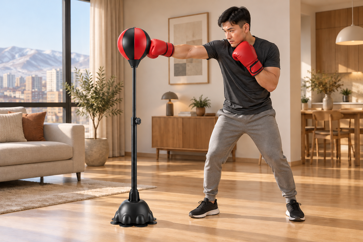 Гэртээ BOXPRO ашиглан хөдөлгөөн хийж буй Монгол залуу — AI дүрслэл